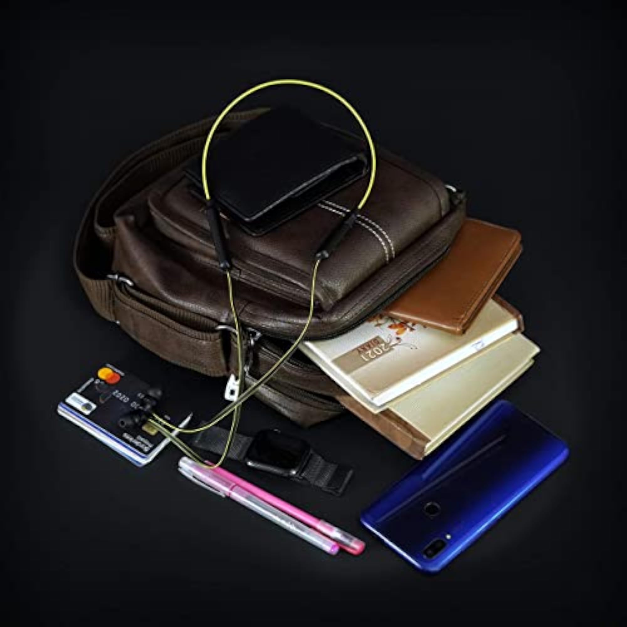 Brown PU Leather Sling Bag, Compact Design