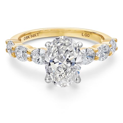 Gem Stone King 2-2.9 Cttw 14K Two Tone Gold IGI Certified Oval White Lab Grown Diamond Engagement Ring For Women | E-F Color | VS1-VS2 Clarity | Size 5-93