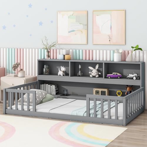 Bellemave Floor Bed with Rails Twin Size, Wood Montessori Floor