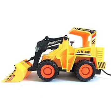 Tzoo Battery Operated Wired Remote Control RC Construction Bulldozer Truck Crane Toy for Kids (Color-as Shown)