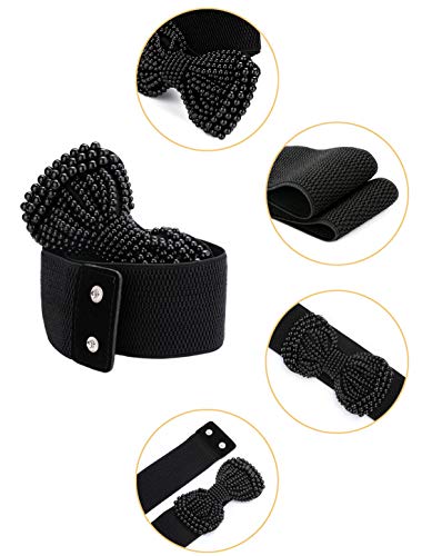 Allegra K Woman Faux Pearl Bowknot Press Stud Button Stretchy Waistband Cinch Belt2