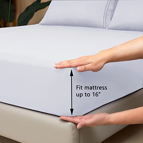 Mejoroom Queen Sheet Set - Hotel Luxury 1800 Bedding Sheets & Pillowcases - Deep Pocket Fitted Sheet, Hypoallergenic, Wrinkle& Breathable, Fade Resistant - 4 Piece (Queen,White) #TOP2