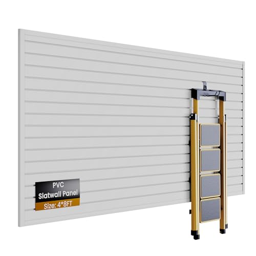SMARTSTANDARD Heavy Duty PVC Slatwall Panels 4x8 ft, Interlocking Garage Wall Organizer System, Tool Board for Retail Display, Workshop & Home Storage - White by SMARTSTANDARD - Used condition - US$129.78
