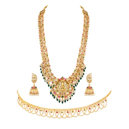 Image of Peora Gold Plated Bridal Jewellery Set with Kamarband Gift for Women Indian Traditional Ethnic Wedding