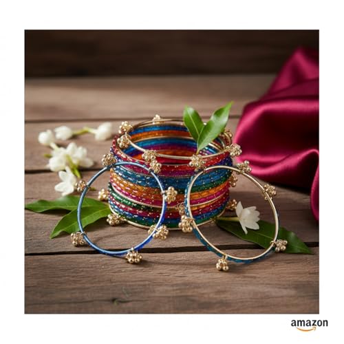 Image of Kashmiri Ghangharoo Glass Bangle| Light Weight Bangles | Traditional Transparent Fancy Glass Chudi Set for Wedding, Party|Set Of 16(12 Glass + 4 ghungroo bangles)