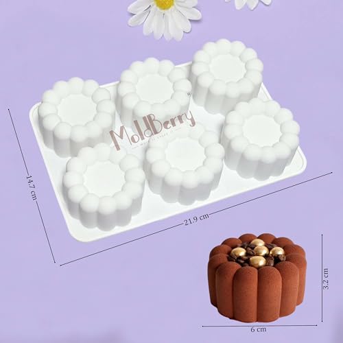 Image of MoldBerry 6 Cavity Round Silicone Mousse Cake Mold | Mini Dessert Ring Mold for Chocolate, Ice Cream, Pudding, Cheesecake & Pastry | Flexible Baking Mold | Pack 1 | Multicolor