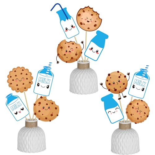 Milk and Cookies Birthday Centerpiece Sticks 20PCS Milk and Cookie Table Decor Cookies Theme Party Centerpieces Chocolate Chip Decorations for Biscuit Baby Shower Supplies