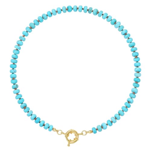 KissYan Beaded Necklaces for Women Natural Chunky Choker(Turquoise)