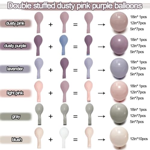 Image of Dusty Pink Purple Balloon Arch Double Stuffed Light Blush Lavender Balloon | Lilac White Ivory Gray Balloon Garland for Fairy Baby Shower Birthday Bloom Bridal Shower Butterfly Mermaid Party Decorations