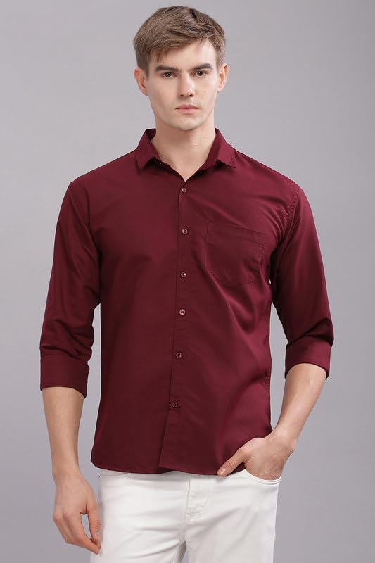 Image of Men's Cotton Blend Slim Fit Shirt | Full Sleeve Casual wear for Men | Comfortable Office Wear Shirt for All Seasons