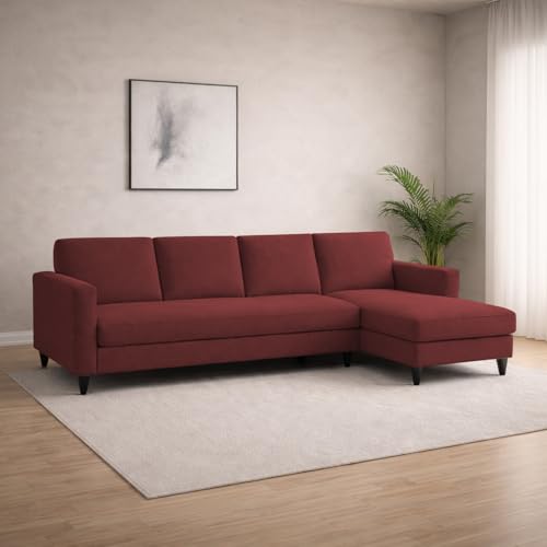 Image of Carlos RHS 4 Seater L Shape Sofa Set for Living Room & Home Office Furniture, Modern Durable Sectional Corner Sofa Couch, Premium Fabric Comfortable Seating with Strong Frame (Maroon)