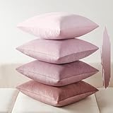 Softalker Throw Pillow Covers Set of 4, Velvet Soft Solid Colors Pillow Covers 18x18 Inch, Decorative Cushion Pillow Case for Couch Sofa Bedroom Living Room(Light Pink)