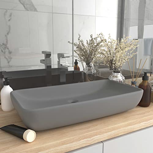 FOZICV Luxus-Waschbecken Rechteckig Matt Grau 71x38x13,5 cm Keramik Waschschale Lavabo Badmöbel Modern Aufsatzbecken Aufsatzwaschtisch SpüLbecken Keramik Badezimmer Waschbecken Washbasin