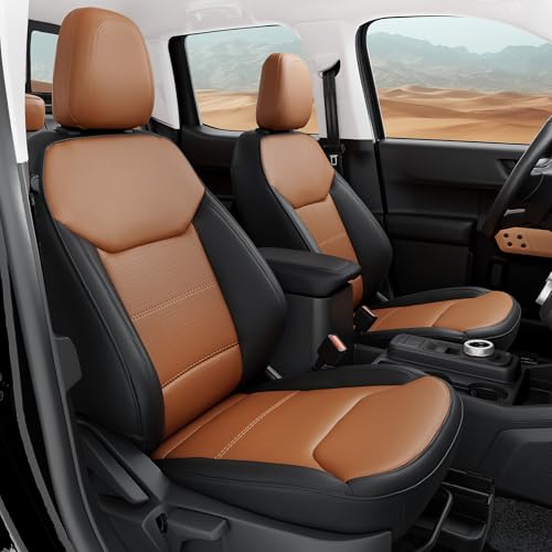 FEINEPRO for Ford Maverick 2Pcs Front Seat Covers XL XLT Lariat Lobo Tremor 2022 2023 2024 2025 2026 Custom Fit Waterproof Ultra Luxury Car Seat Covers for Cars Cushion Protector Black-Brown