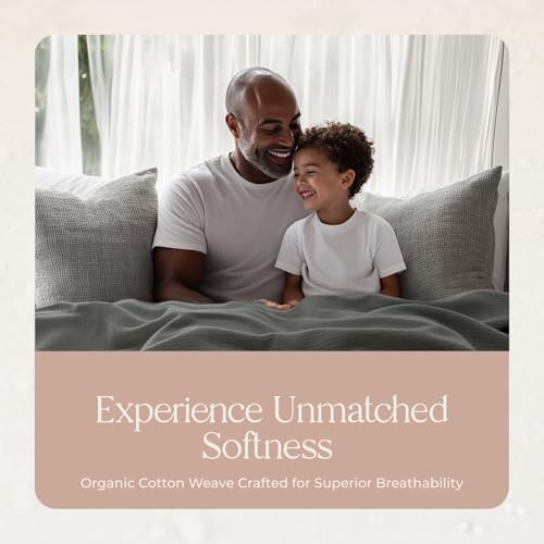 Image of 100% Organic Cotton Blanket - GOTS & Fairtrade Certified Organic Cotton Throw Blanket for Bed with a Heavy & Breathable Single Knit Weave - Great as Bedspread or Coverlet (Gray, Full /Queen)