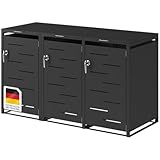 STEELSØN Diorus Mülltonnenbox 3er bis 240L abschließbar – Hochwertige Mülltonnenverkleidung für 3 Tonnen – Müllbox Stahl – Müllcontainer Schwarz - Mülltonnen Box wetterfest – Gerätebox mit Schloss
