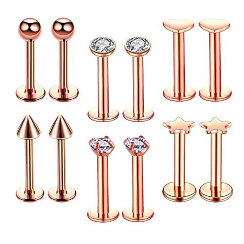 shamjina 12 Unidades 16G Brincos de aço Inoxidável para Lábios Labret Piercing Barbell Pregos Pierci