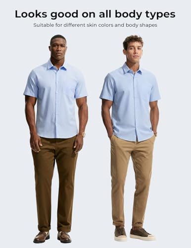 PJ PAUL JONES Men's Short Sleeve Dress Shirts Regular Fit Business Casual Shirt Lightweight Whit Pocket S Black — view 6