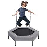 Trampoline pour Enfants Ø102cm Mini Trampoline de Fitness Rebondeur d'exercice à l'élastique Pliable avec Main Courante réglable et Couverture de sécurité rembourrée intérieur/extérieur