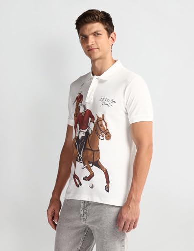 Image of U.S. Polo ASSN. Printed Polo T Shirts for Men - 100% Cotton, Half Sleeve Mens Tshirt