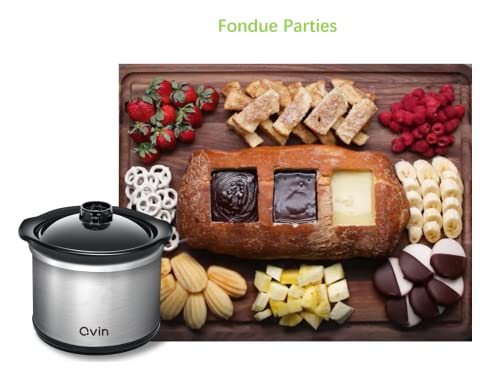 0.65-Qt Mini Round Slow Cooker, Fondue Melting Pot Warmer With Diswasher-Safe Stoneware Crock, Glass Lid, Stainless Steel And Black #TOP3