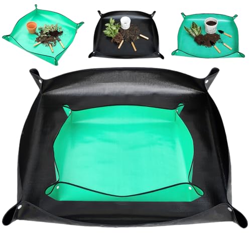 Pflanzmatte Wasserdicht, 2 Stück Pflanzen Umtopfmatte,Extra Große Pflanzenmatte, Pflanzunterlage für Innenbereich, Faltbare Zimmerpflanzen, Sukkulenten,(66 × 66 cm & 100 × 100 cm), Schwarz , Grün