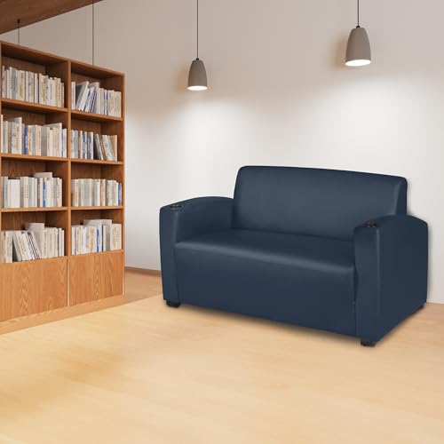 Image of Romig Superstellar Loveseat with Sleek Navy Blue Vinyl Upholstery, Ergonomic and Durable Design, Comfortable Seating for Offices, Homes, Lounges, Classrooms, Waiting Rooms, or Conference Areas