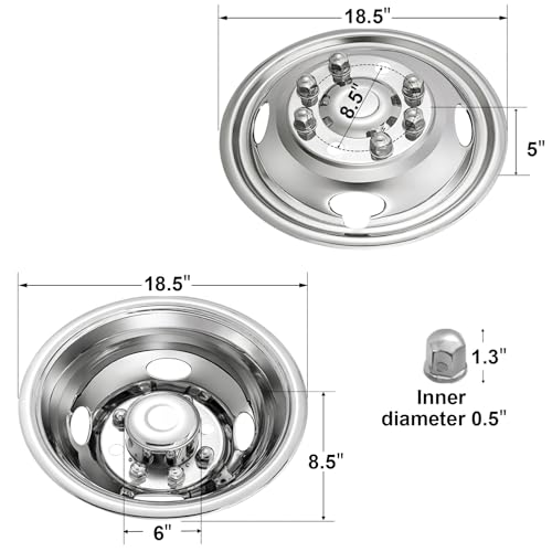 Image of 17 inch 8 Lug Wheel Simulators,Stainless Steel,4pcs Front and Rear Wheel Simulators,Hubcaps with Bolt Kit Fit for 2005-2025 Ford F350 Truck