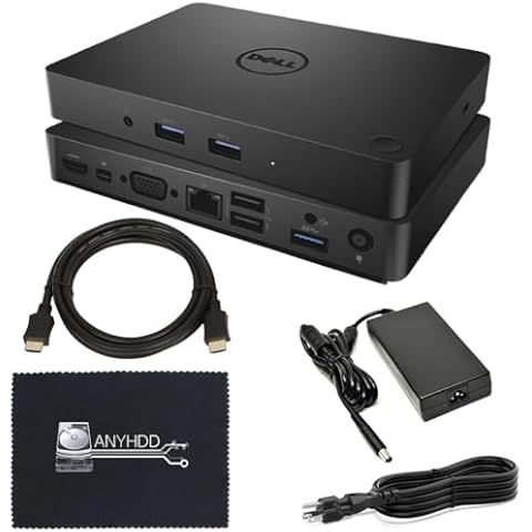 WD15 Dell Dock 130W 4K USB-C - Docking Station Dual Monitor for Laptops with 130W AC Adapter + HDMI Cable + Microfiber Cloth (Renewed) Cover