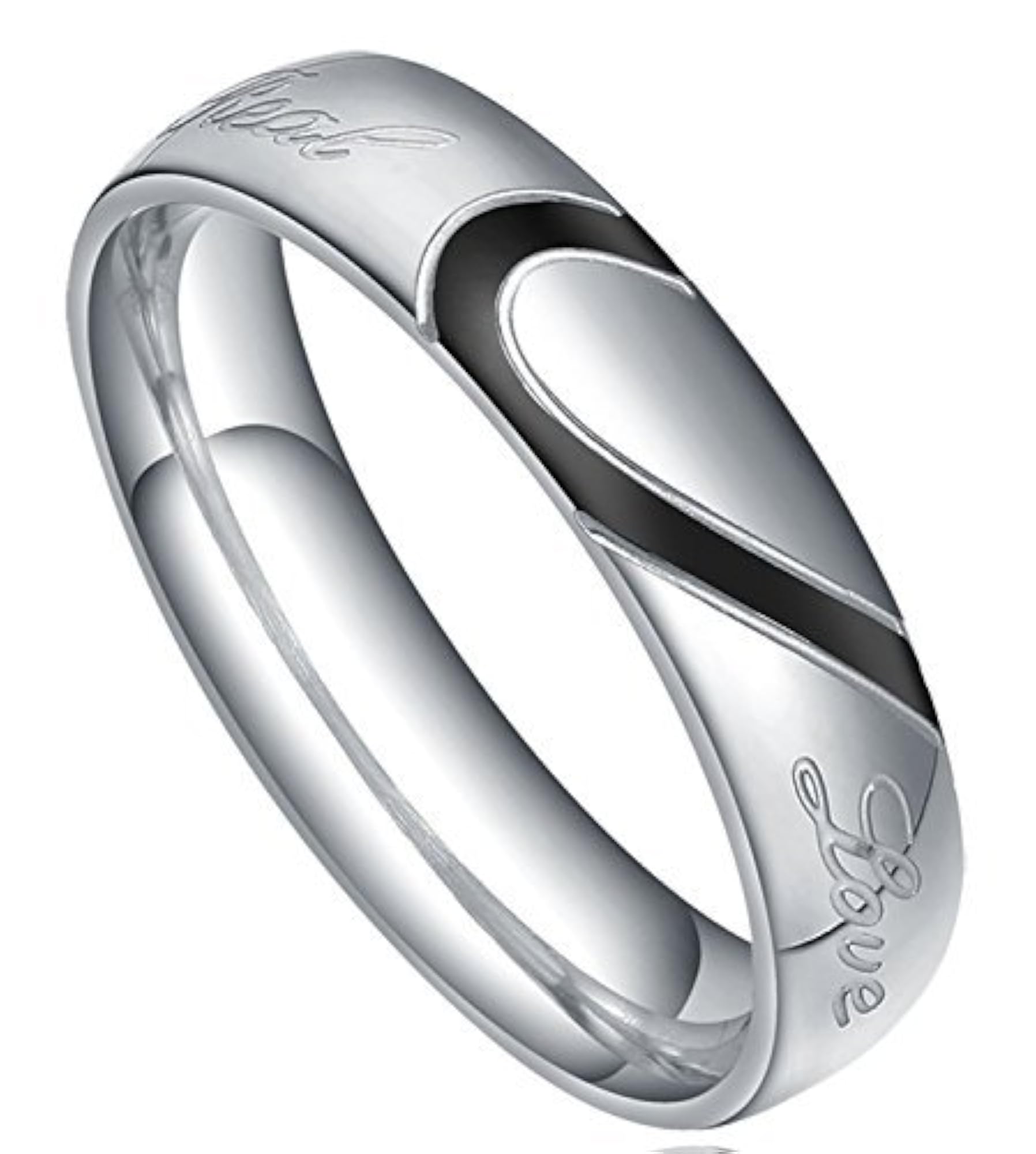 Men's Real Love Heart Stainless Steel Band Ring, Engagement