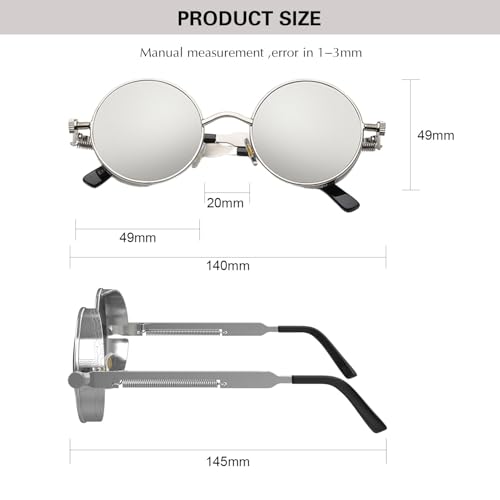 Image of PROUDDEMON Retro Gothic Steampunk Sunglasses for Women Men Round Lens Metal Frame
