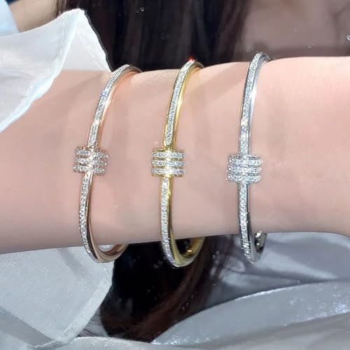 Shining Diva Fashion 18K Gold Plated Stainless Steel Openable Crystal Bracelet | Cuff Bangle | Friendship Couple Wedding Gifts for Mother Sister Wife Girlfriend | Anti Tarnish Jewellery
