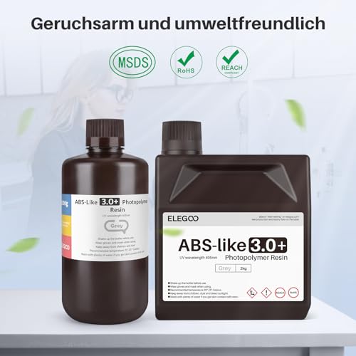 ELEGOO ABS-Like Resin 3.0 Plus, 3D Drucker Resin 405nm Rapid UV-härtendes Photopolymer Harz, Hohe Präzision, Nicht Spröde für LCD 3D Drucker Grau 3000g
