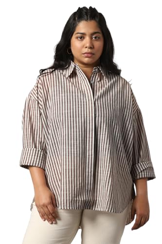 Image of HIGH Star Oversized Striped Cotton Shirt for Women | Stylish Tops for Women | Comfortable and Trendy Casual Shirt