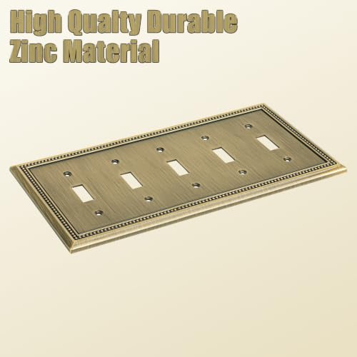 Image of Henne Bery Sunken Pearls Heavy Duty Decorative Wall Plate Switch Plate Outlet Cover (5-Gang Toggle, Antique Brass)