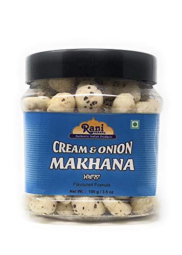 Image of Rani Jumbo Phool Makhana (Fox Nut /Popped Lotus Seed) Cream & Onion Flavor 3.5oz (100g) PET Jar ~ Indian Tasty Treats | Vegan | NON-GMO | Indian Origin