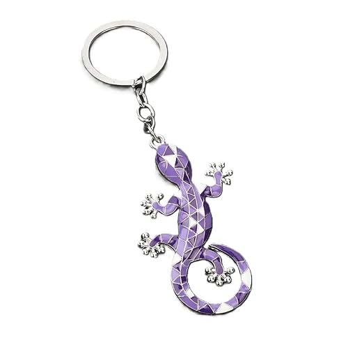 4Trails Gecko Lizard Keychain Lucky Keyring Geometric Pattern, Metal Design Great Purple