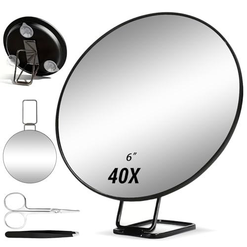 Aevorant Espejo De Aumento 40x, Espejo De Maquillaje con Función De Aumento, Incluye Soporte, Pinzas Y Tijeras, Espejo De Maquillaje De Viaje, Se Utiliza para Dar Forma a Las Cejas Y para Maquillarse