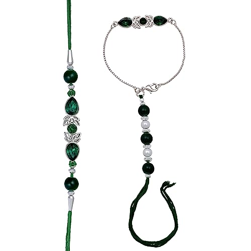Image of Mahi Bhaiya Bhabhi Rakhi Set with Crystals and Meenakari Work Bracelet Style Lumba - Rakhi for Brother and Bhabhi(PARCOL1105339PR)