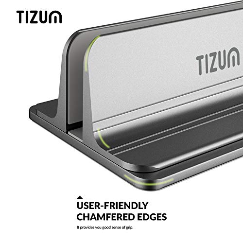 Image of Tizum Vertical Laptop Stand for Desk with Adjustable Dock Width, Size & Space Saver Sturdy Desktop Laptop Holder with Anti Slip Silicone Mat, for All Laptops, Notebook, MacBook, Tablets, iPads, Grey