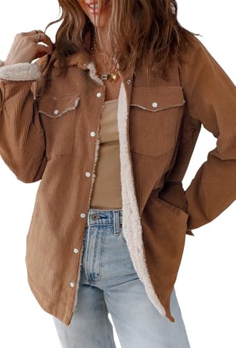 IDEALSANXUN Womens Corduroy Fleece Lined Jackets Fall Winter Coats Button Down Shackets