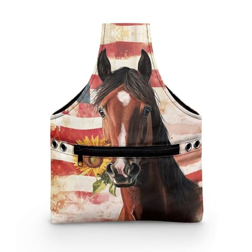 Image of ZUXONGSY American Flag Knitting Bag Organizer for America250 Horse Knitting Crochet Tote Bag July 4th 2026 Lightweight Sunflower Yarn Tote Handbags for Crocheting