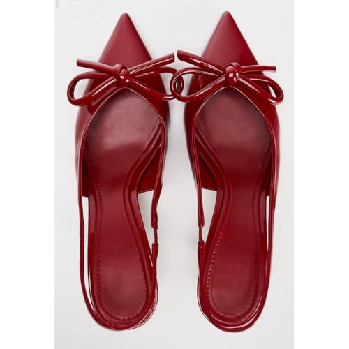 UFEDO Fashion Bow Slingback Pumps Shoes for Women Pointed Toe Bow Kitten Heels3