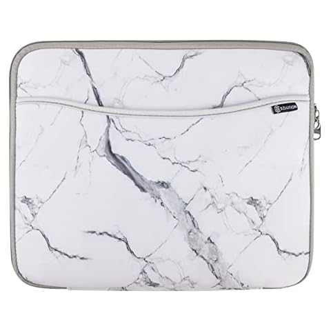 CaSZLUTION Tablet Sleeve Case for 12.9-inch New iPad Pro 2021-2018 with Smart / Magic Keyboard Folio, Neoprene Protective Bag with Pencil Holder and Accessories Pocket - White Marble Cover