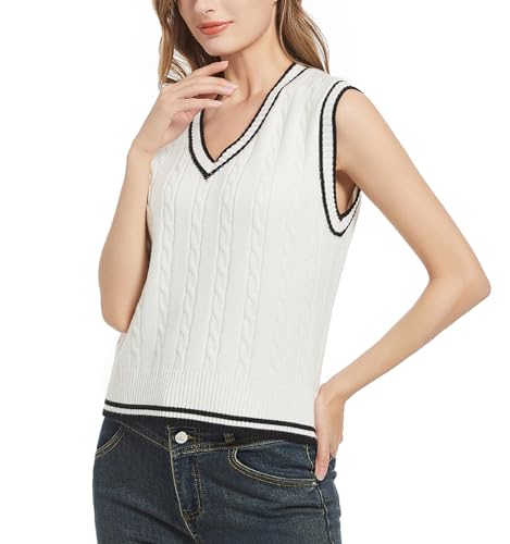 Image of Womens Sweater Vest Sleeveless Cotton Casual V Neck Pullover