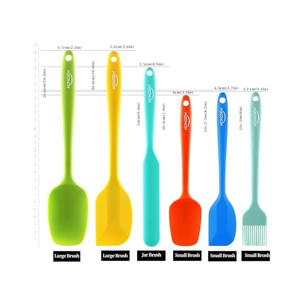 6PCS Silicone Spatulas, MONGSEW Food Grade Heat Resistant Rubber Spatula Set, Kitchen Spatulas for Baking, Cooking and Mixing, BPA-Free, Dishwasher Safe (Set of 6, Multi Colors)