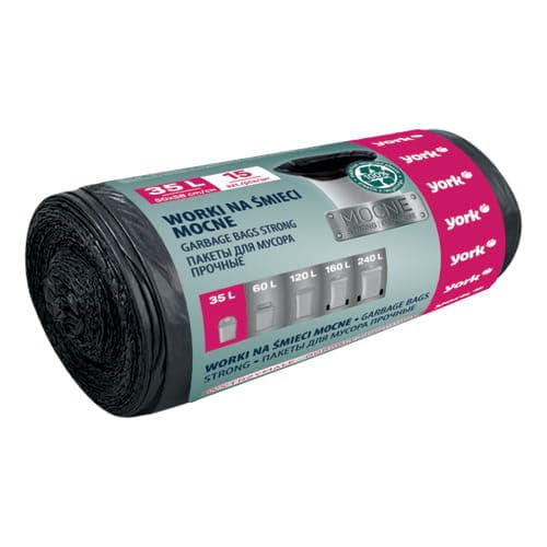 YORK Sacchi della spazzatura neri 35 l (1 rotolo da 15 pezzi) – Sacco della spazzatura 35 litri – Grandi sacchi della spazzatura – Sacchi per rifiuti robusti – Sacchetti per rifiuti da 35 l