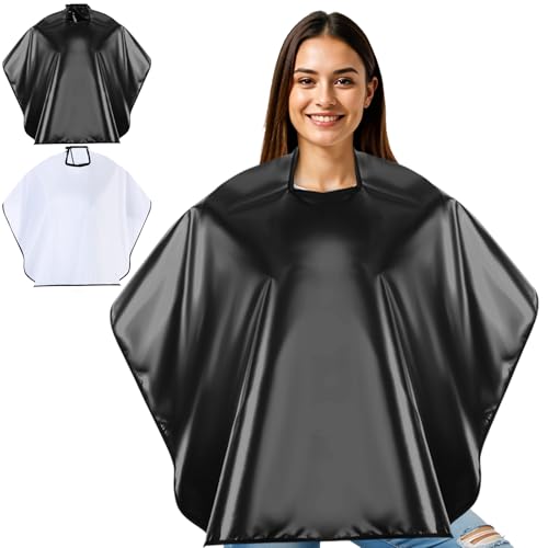ElevateTech Capa de peluquería, 2 unidades, capa para cortar el pelo, impermeable, capa corta de peluquería, capa de corte de pelo profesional en blanco y negro para corte de pelo, teñido, maquillaje,