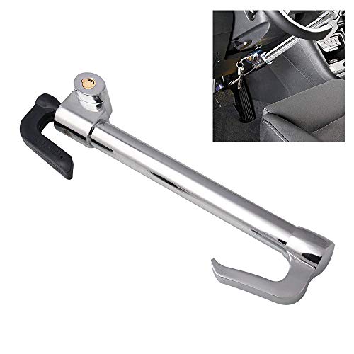 Universal Vehicle Anti-Theft Lock, Steering Wheel And Car Pedal Security Locker, Easy Installation And Not-Easy Broken, Stainless Steel Design, Length Adjustable From 14" To 34" (Silver) #TOP2