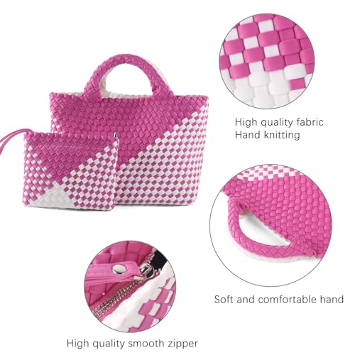 Image of Woven Bag for Women, Neoprene Tote Bag Summer Beach Handbag Purse Retro Handmade Travel Shoulder Bag Set